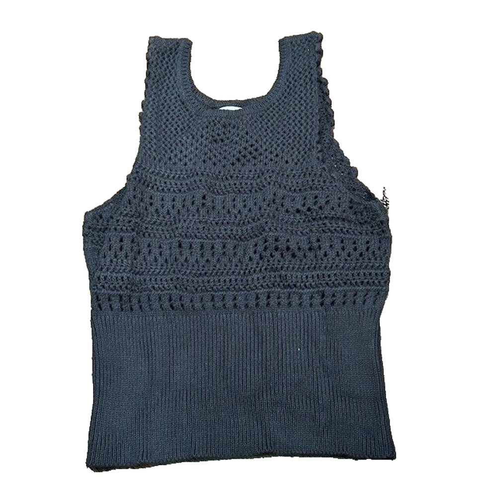 St. Roche Marilyn Tank Top Crochet Open Knit Racerback Sleeveless Black L NEW